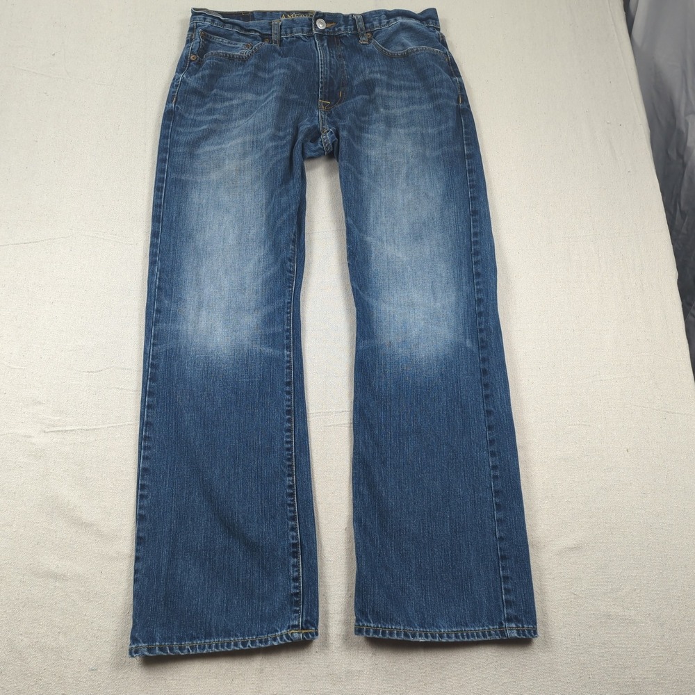 American Eagle Jeans Mens 34x32 Blue Original Boot Cut Western Cowboy Faded
